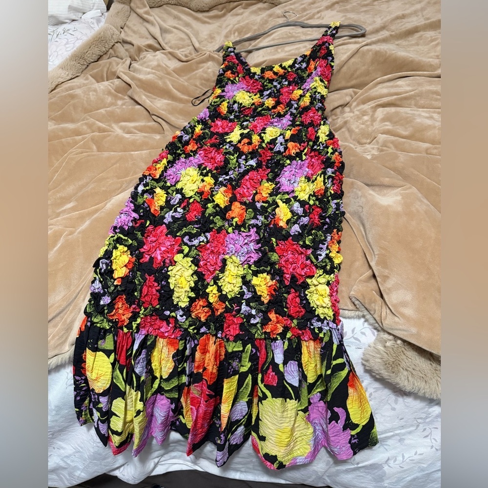 NWT Anthropologie Square Neck Pebble Smocked Bodycon Midi Dress S/M - Picture 3 of 6